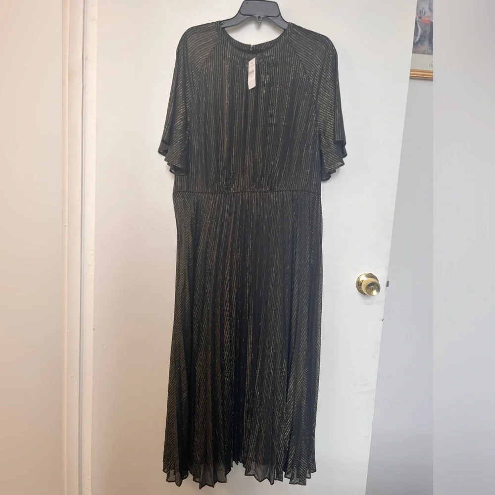 NWT - Ann Taylor Shimmer Stripe Pleated Flare Dress - Size 16 - Picture 2 of 10